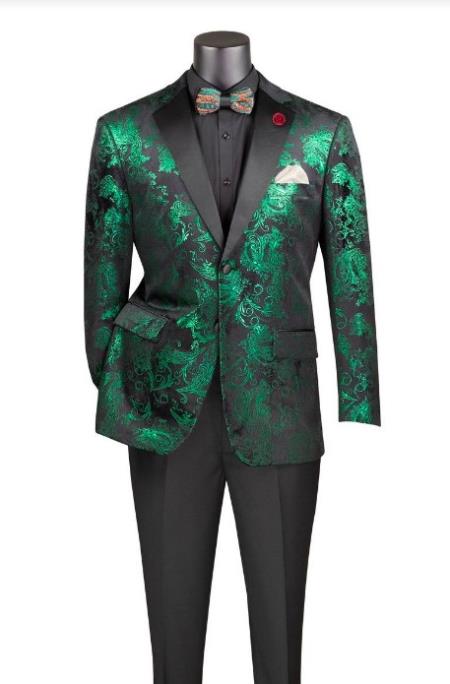 Emerald Green Paisley Tuxedo Suit - Prom Floral Tuxedo Suit - Groom Wedding Suit