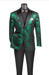 Emerald Green Paisley Tuxedo Suit - Prom Floral Tuxedo Suit - Groom Wedding Suit