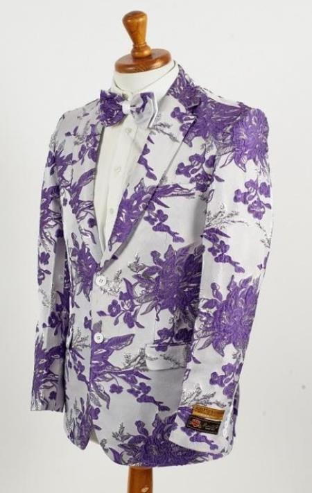 White and Purple Blazer - Paisley Sport Coat - FloralProm Tuxedo