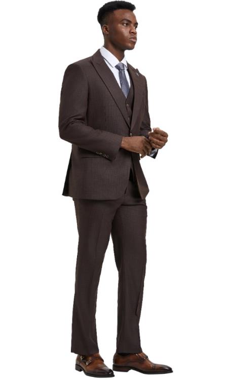 Stacy Adams Peak Lapel Brown Plaid Mens Suit