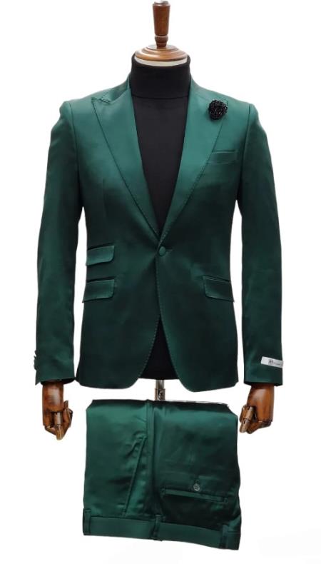 Mens Single Breast Suit Green