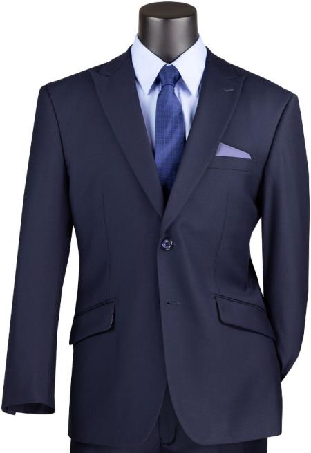 Vinci Mens Navy Blue 2-Button Peak Lapel Modern-Fit Suit