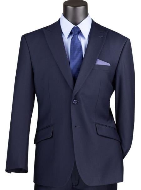 Vinci Mens Navy 2-Button Peak Lapel Modern-Fit Suit