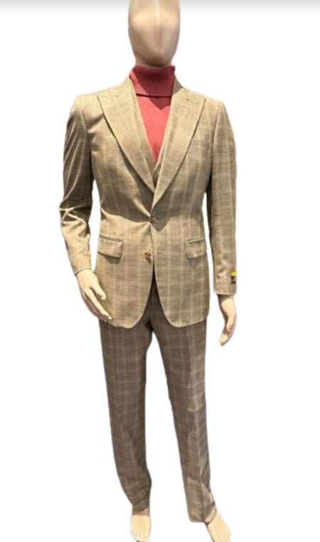 Vested Suits - Patterned Suit - light Color Summer Suit - 1920s Vintage looking Suit - Tan