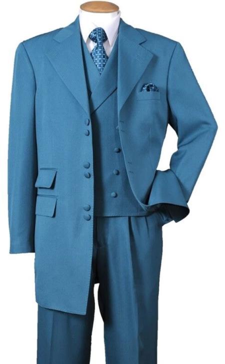 Mens Double Button Vested Fashion Zoot Suit in Turquoise