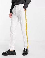 White Tuxedo With Gold Sateen Stripe Pants