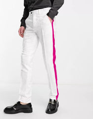 White Tuxedo With Hot Pink Sateen Stripe Pants