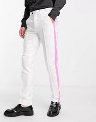 White Tuxedo With Light Pink Sateen Stripe Pants