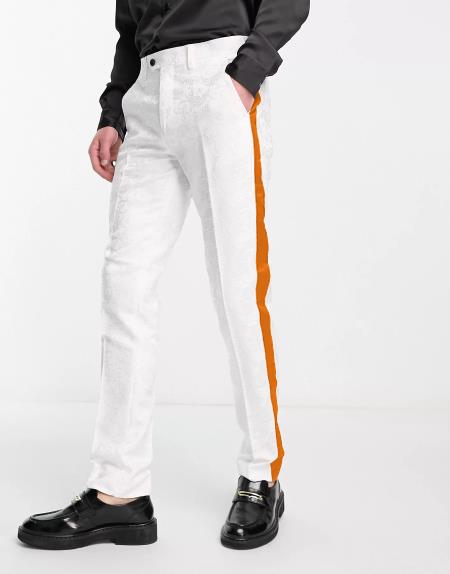 White Tuxedo With Orange Sateen Stripe Pants