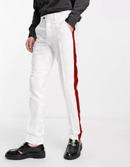 White Tuxedo With Red Sateen Stripe Pants