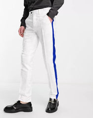 White Tuxedo With Royal Blue Sateen Stripe Pants