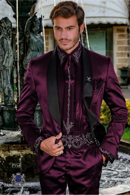 Sateen Fabric Suit - Shiny Tuxedo - Prom Suit - Groom Tuxedos - Burgundy