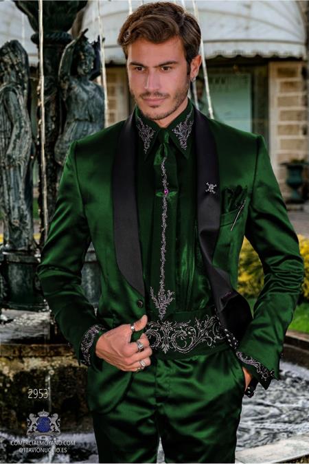 Sateen Fabric Suit - Shiny Tuxedo - Prom Suit - Groom Tuxedos - Hunter Green