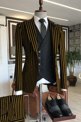 1920s Style Suit - Gangster Suit - Pinstripe Suit - Double Breasted Suits - Black and Gold Pinstripe