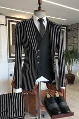 1920s Style Suit - Gangster Suit - Pinstripe Suit - Double Breasted Suits - Black and White Pinstrip