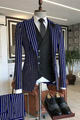 1920s Style Suit - Gangster Suit - Pinstripe Suit - Double Breasted Suits - Navy Blue and White Pins