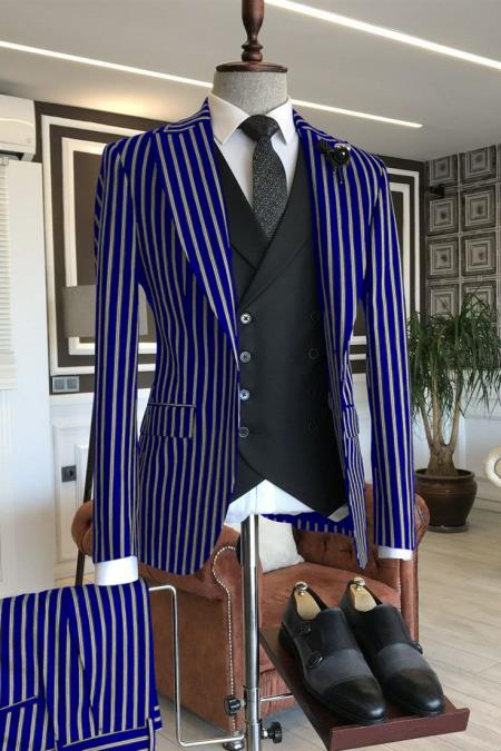 1920s Style Suit - Gangster Suit - Pinstripe Suit - Double Breasted Suits - Royal and White Pinstrip